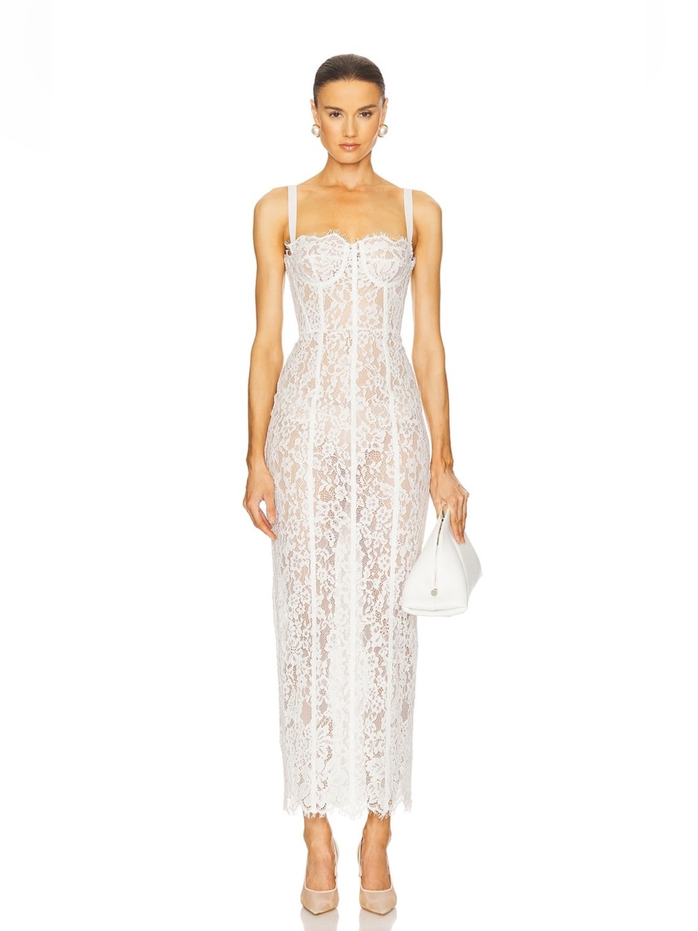 Helsa The Lace Column Dress in White